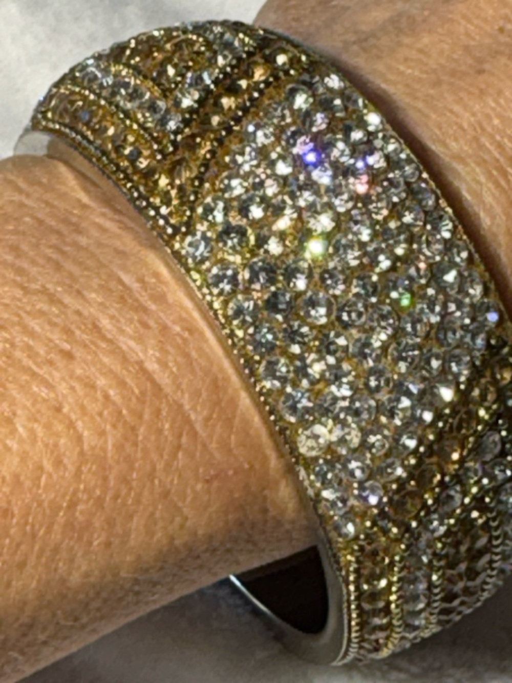 Wide Gold Tone Crystal Pave Bangle Bracelet Bling Statement Rhinestone Glam